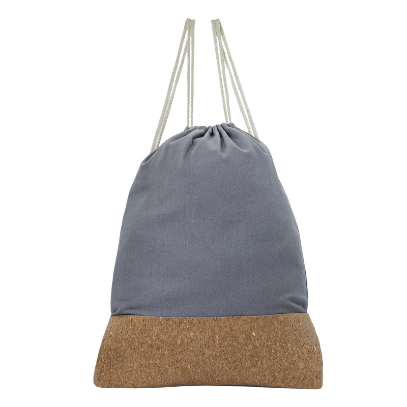 16" Drawstring Wholesale Backpack in Grey with Cork - Bulk Case of 100