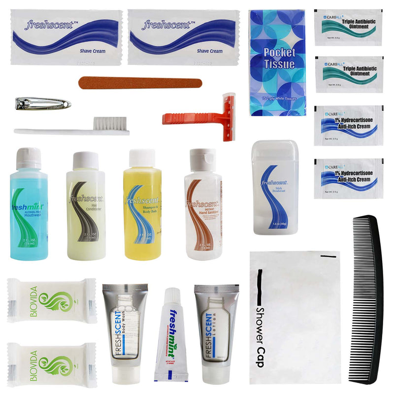 23 Piece Premium Wholesale Hygiene Kits - Bulk Toiletry Case of 24