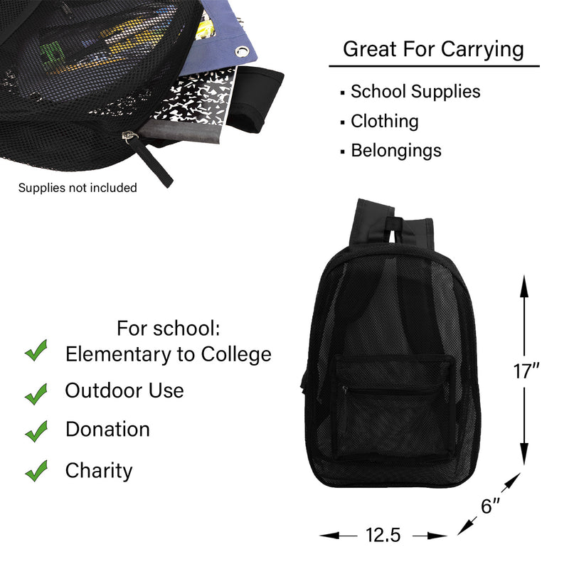 17'' Mesh Wholesale Backpacks Black Colors Case of 24 Bookbags
