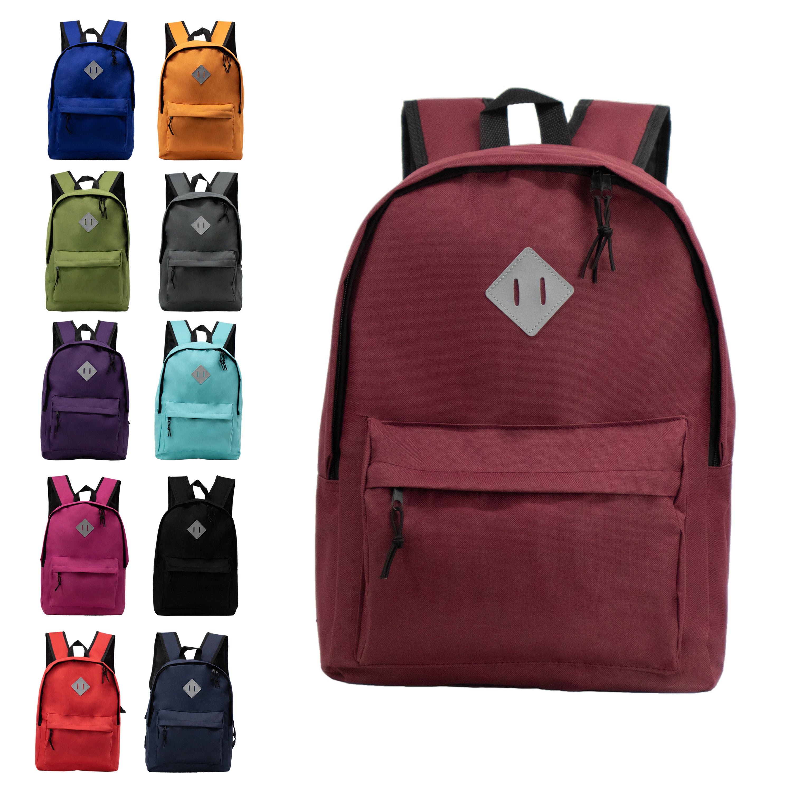 17" Deluxe Wholesale Backpack in Assorted Colors - Bulk Case of 24