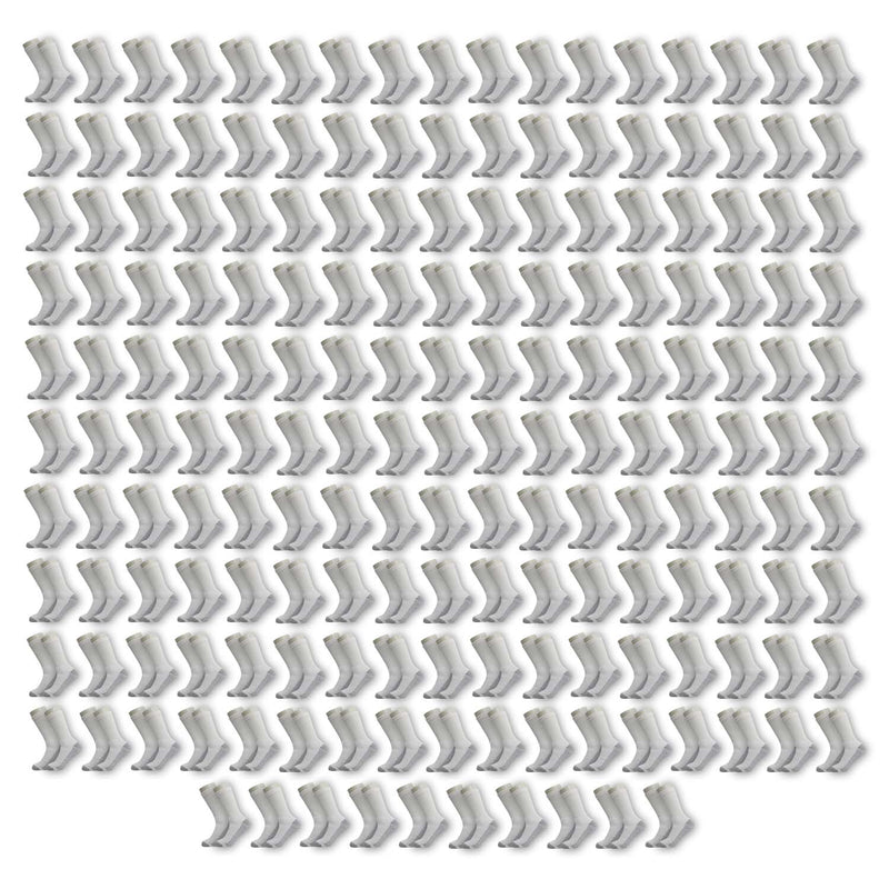 180 Pairs - Wholesale Socks Unisex Crew Cut Athletic Size 10-13 in White with Grey - Bulk Case of 180 Mens Socks