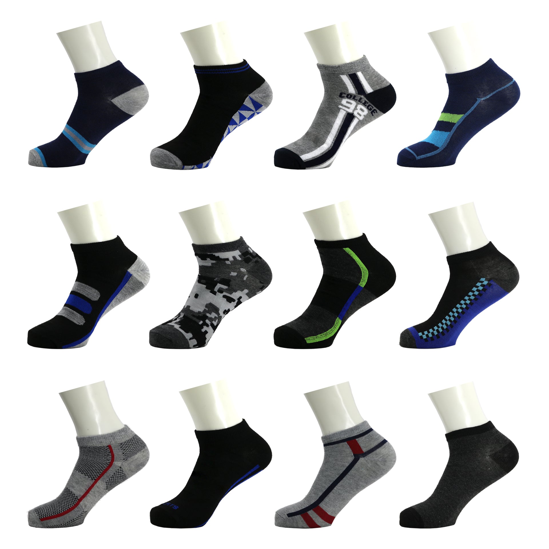 144 Pairs - Wholesale Ankle Bulk Socks - Fits Sizes 9-11 - Assorted Colors/Patterns