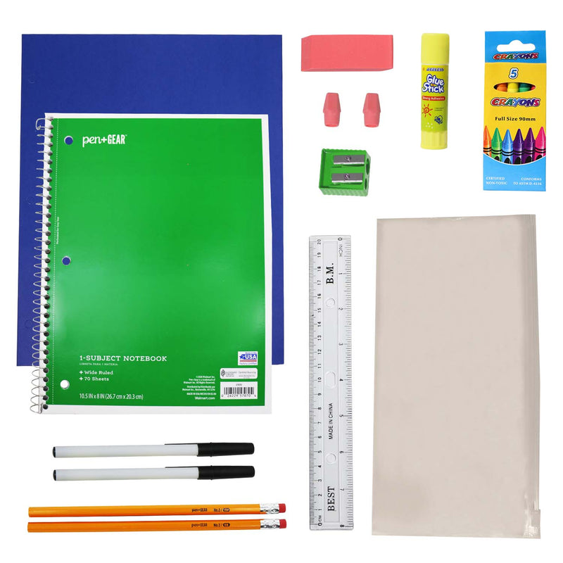 18 Piece Wholesale Basic School Supply Kit With 17" Backpack - Bulk Case of 12 Backpacks and Kits