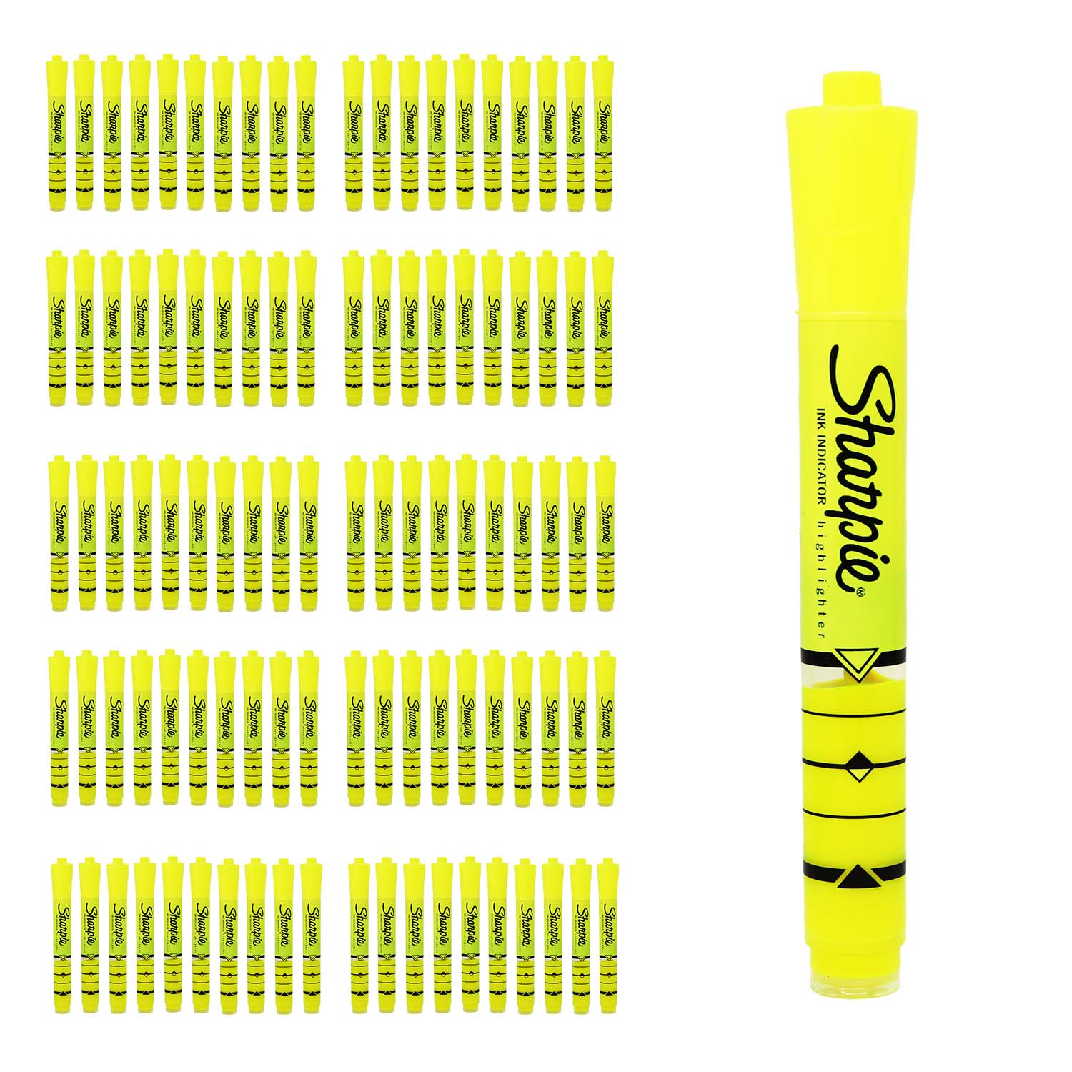 100 Ink Indicator Highlighters in Yellow - Bulk School Supplies Wholesale Case of 100 -Ink Indicator Highlighters