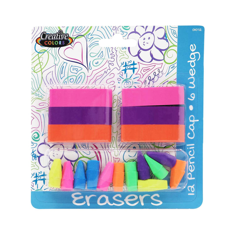 18 Pack Eraser Set - Bulk School Supplies Wholesale Case of 48- 18 Packs of Erasers