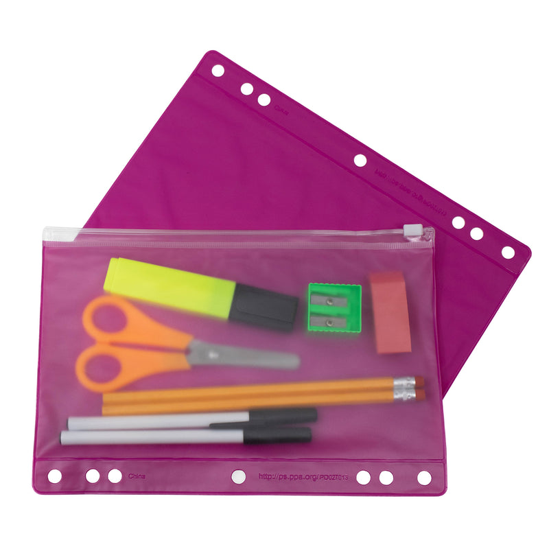 48 Clear and Pink Pencil Pouch - Bulk Case of 48 Pencil Pouches
