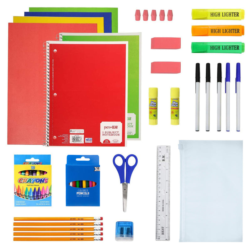 52 Piece Wholesale Kids School Supply Kits - Bulk Case of 12 Kits