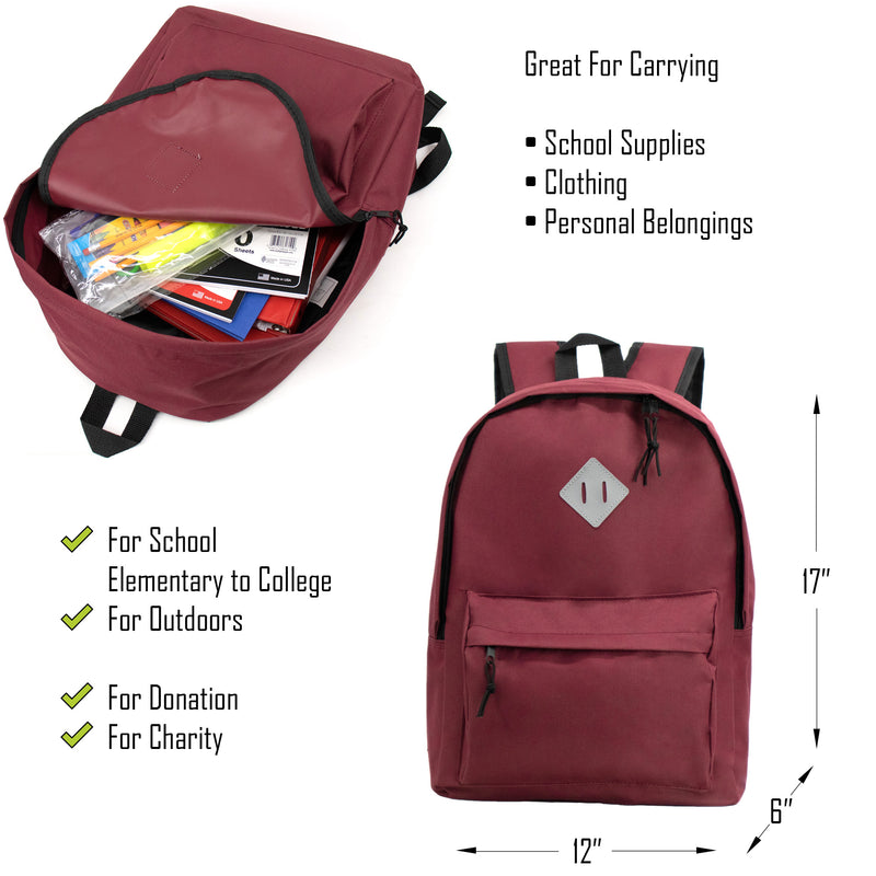 17" Deluxe Wholesale Backpack in Assorted Colors - Bulk Case of 24