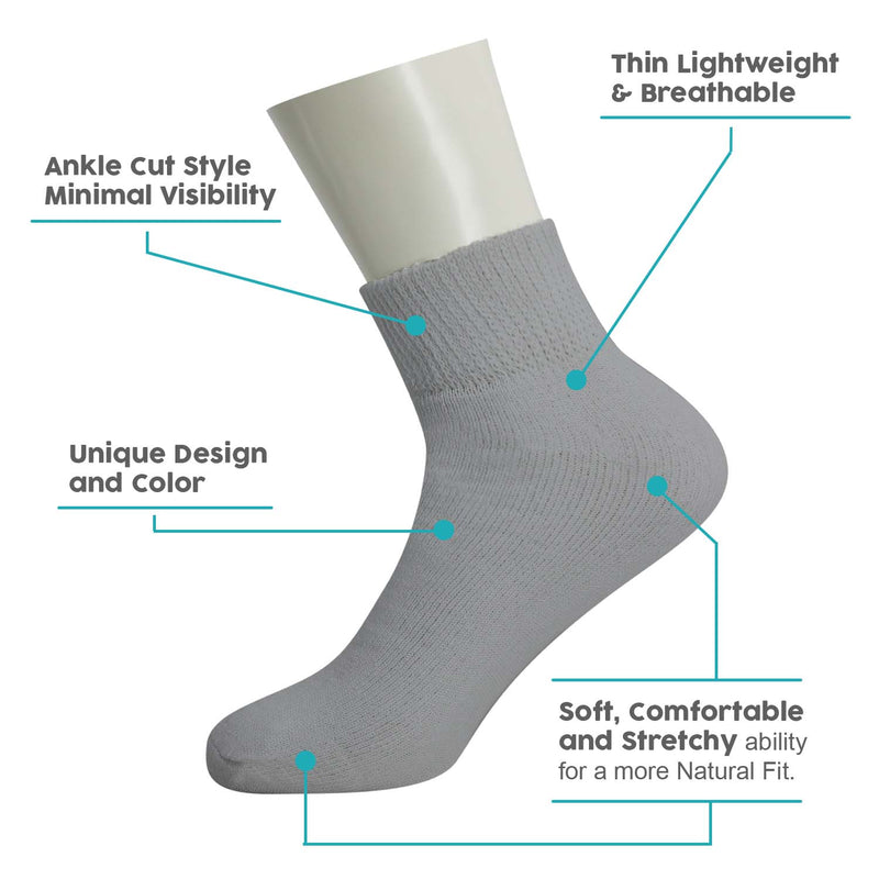 Ankle Loose Fit Diabetic Wholesale Socks Size 10-13 in 3 Assorted Colors - Bulk Case of 120 Pairs