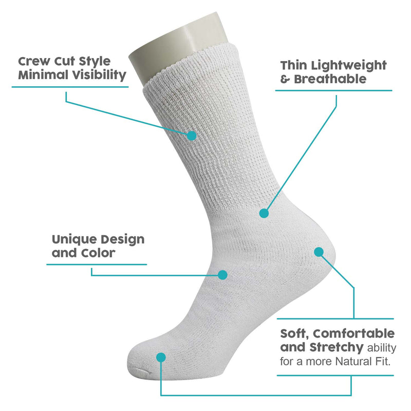 Crew Loose Fit Diabetic Wholesale Socks Size 10-13 in White - Bulk Case of 120 Pairs