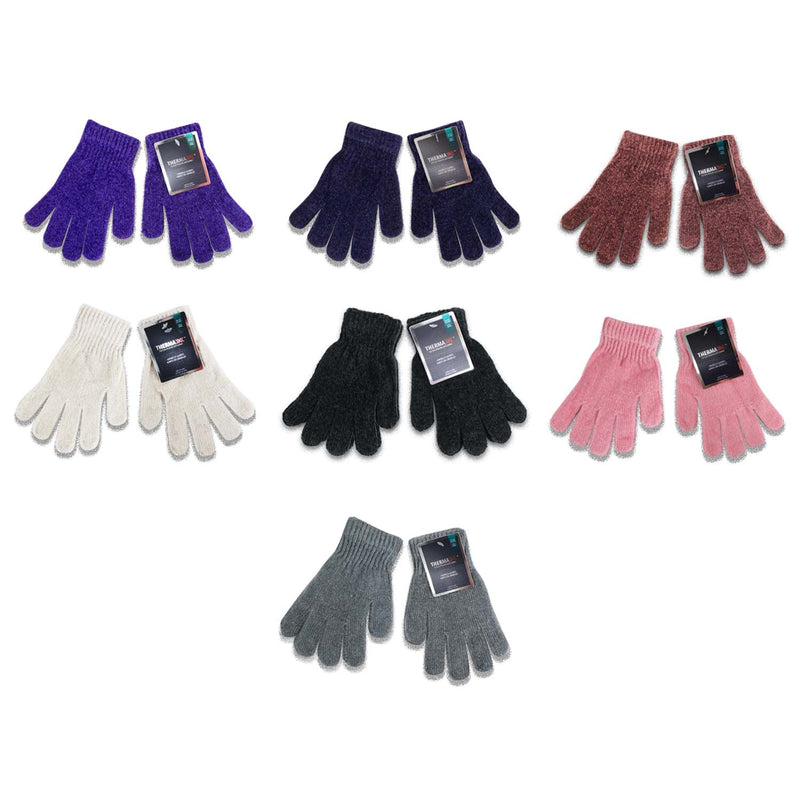 Wholesale Winter Unisex Chenille Gloves- One Size Fits Most in 7 Assorted Colors- Bulk Case of 96
