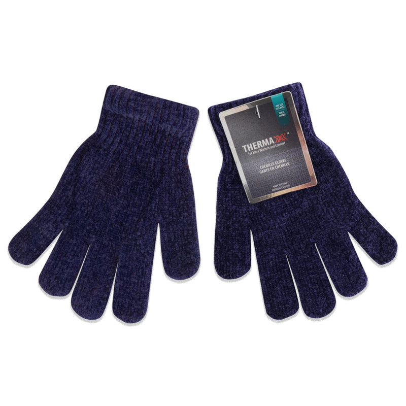 Wholesale Winter Unisex Chenille Gloves- One Size Fits Most in 7 Assorted Colors- Bulk Case of 96