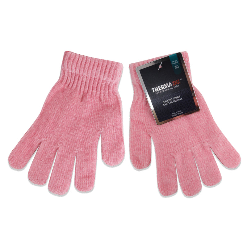 Wholesale Winter Unisex Chenille Gloves- One Size Fits Most in 7 Assorted Colors- Bulk Case of 96