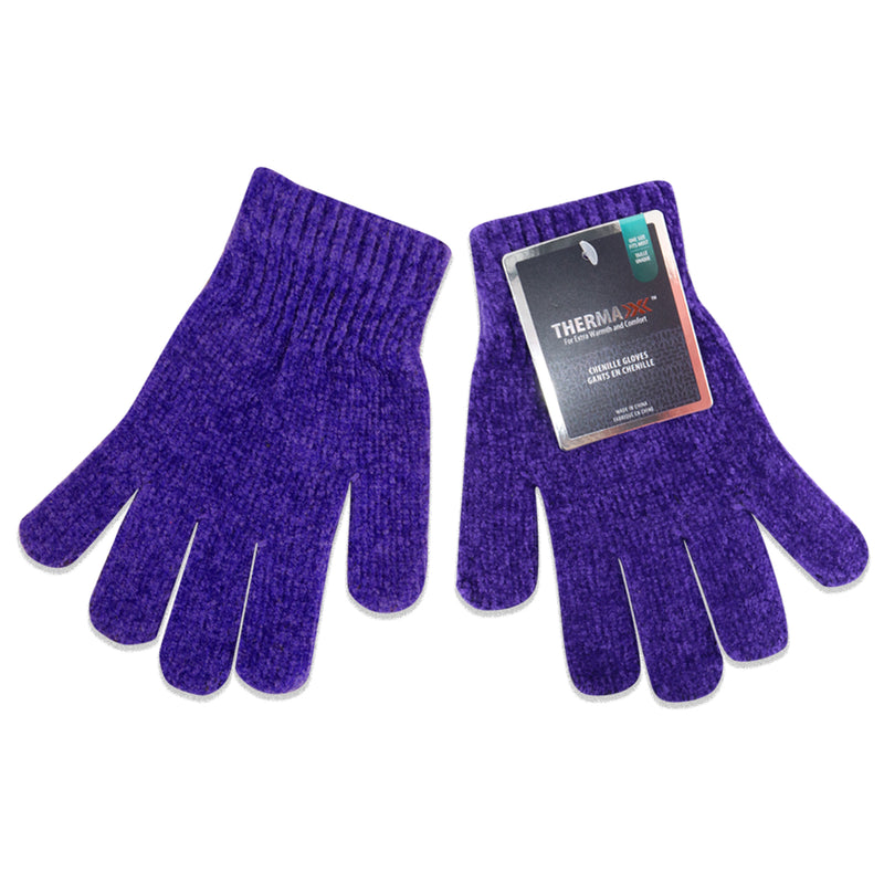 Wholesale Winter Unisex Chenille Gloves- One Size Fits Most in 7 Assorted Colors- Bulk Case of 96
