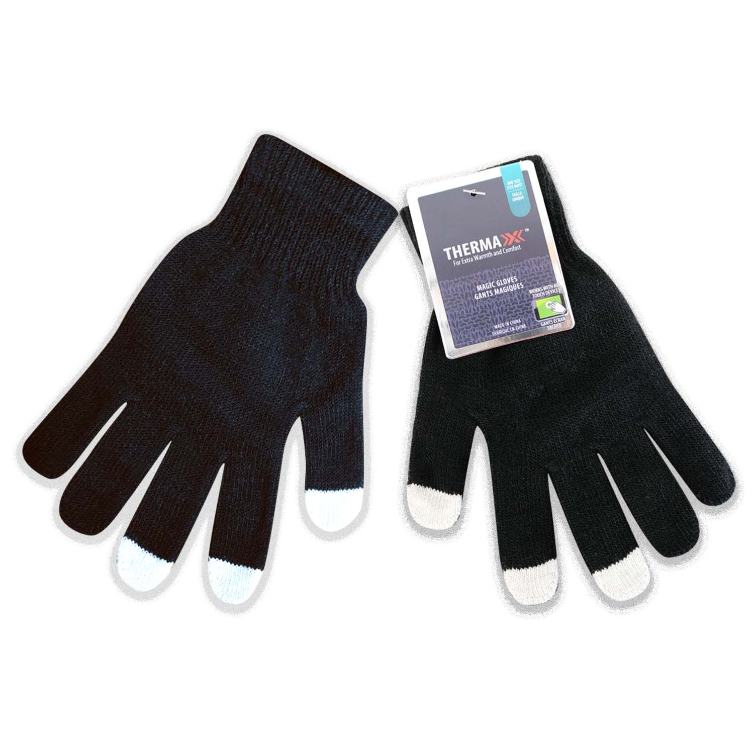 Wholesale Winter Unisex Chenille Touch Screen Gloves in Black- One Size Fits Most - Bulk Case of 96