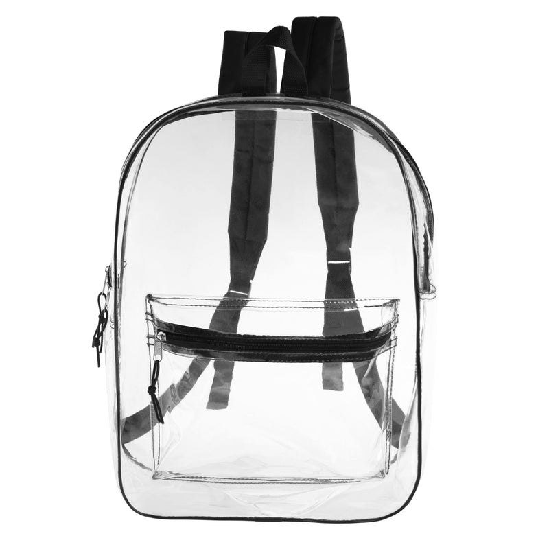 17" Transparent Clear Wholesale Backpack in Black - Bulk Case of 24