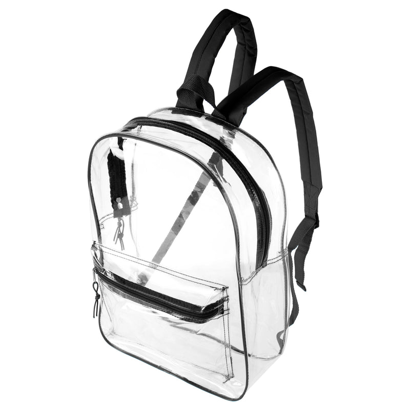 17" Transparent Clear Wholesale Backpack in Black - Bulk Case of 24