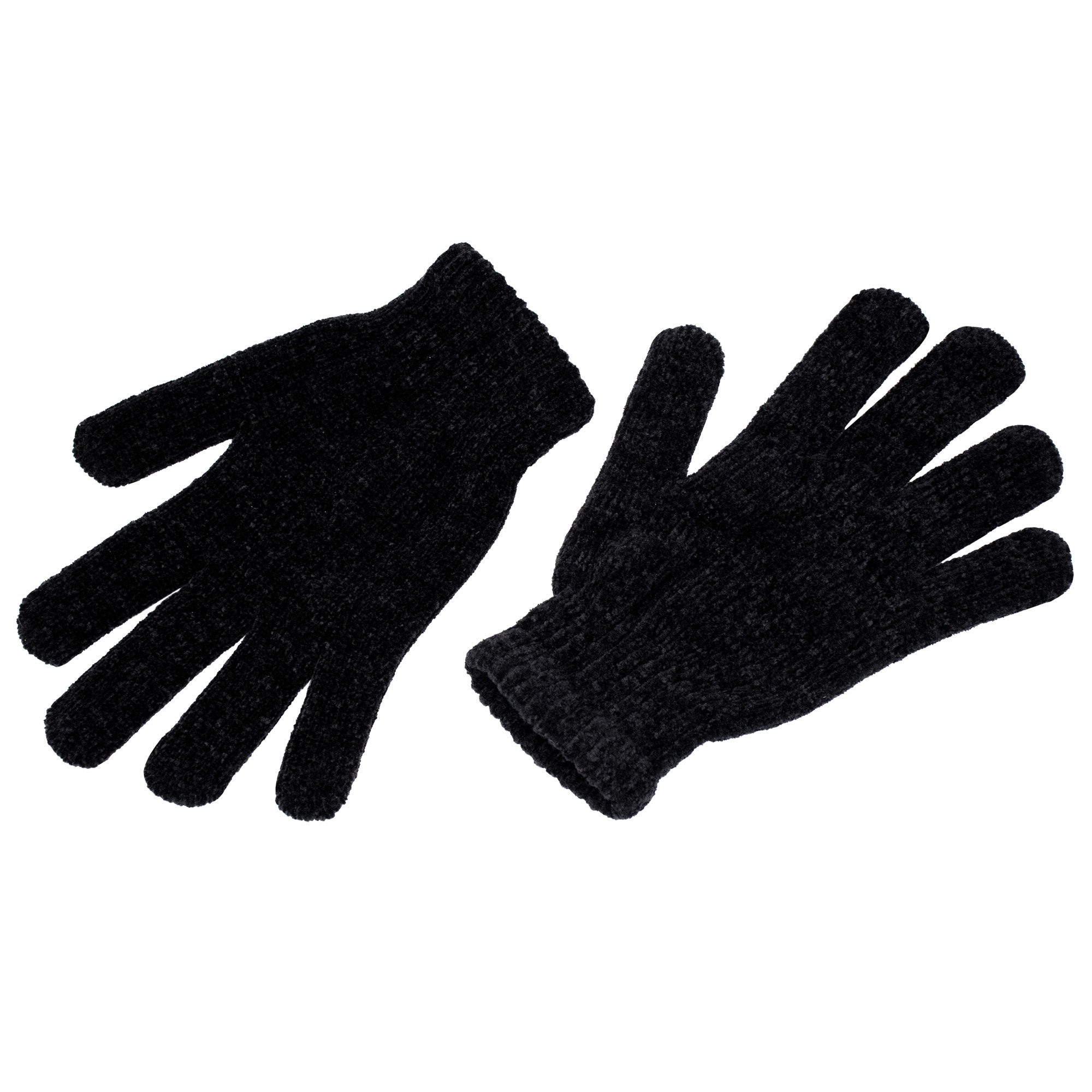 Wholesale Winter Unisex Chenille Gloves in Black- One Size Fits Most - Bulk Case of 96